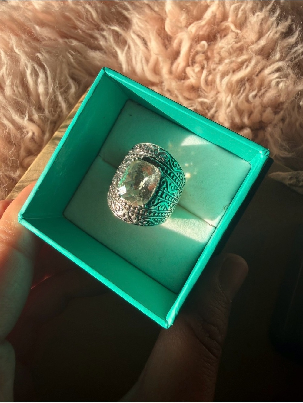 Effy Silver Filigree Ring with green amethyst Stone